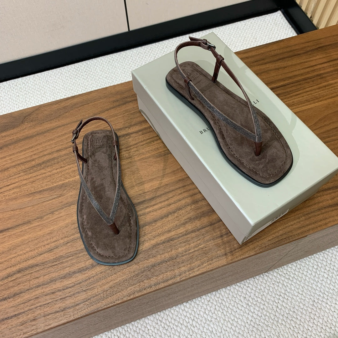 Brunello Cucinelli Flat Sandals Taupe Suede 934692