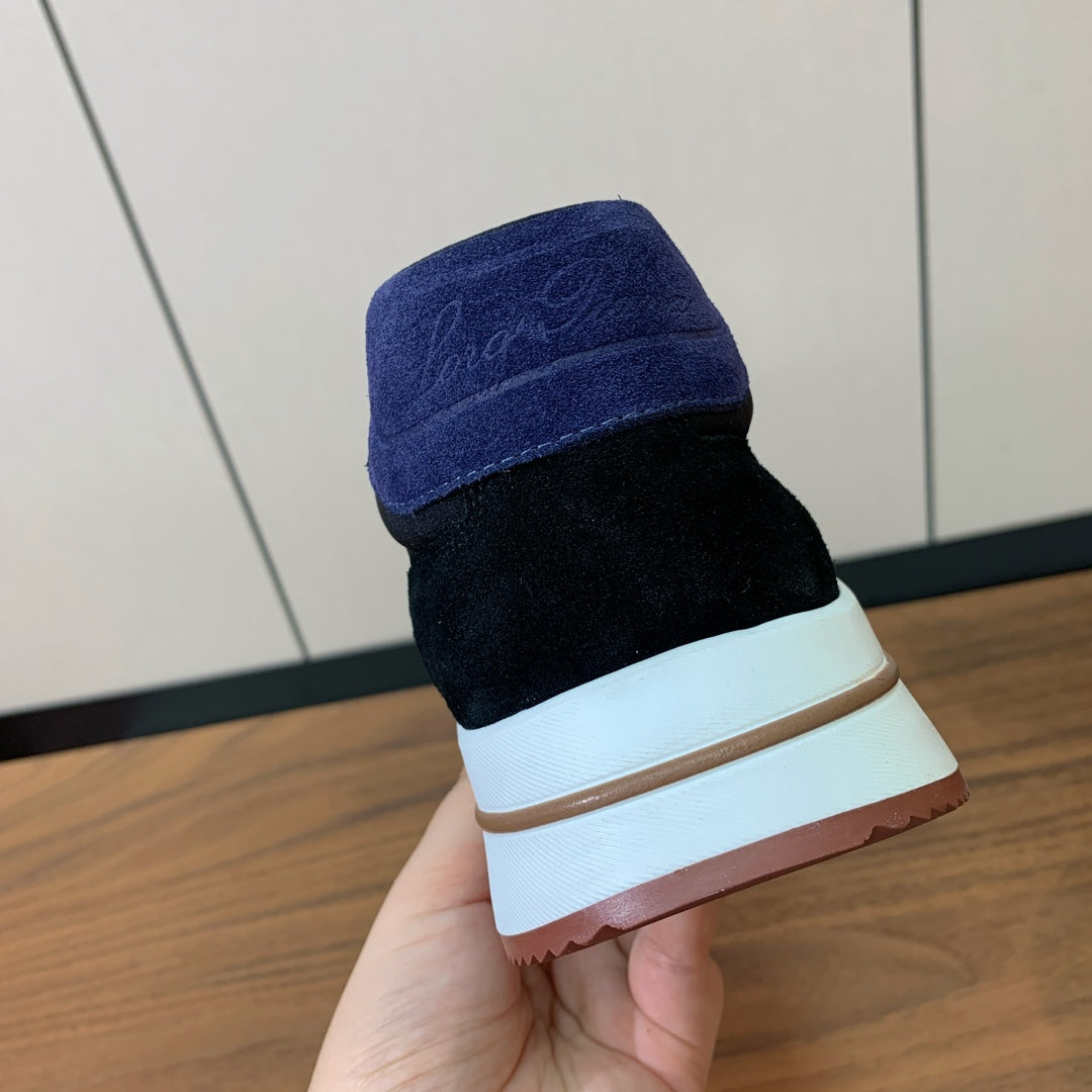 LP Week End Walk Sneaker In Black Mix Navy Blue Denim Fabric And Sudede 984391