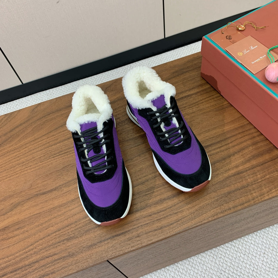 LP 26s Flexy Walk Sneakers 3cm Purple Black Suede Shearling 110919