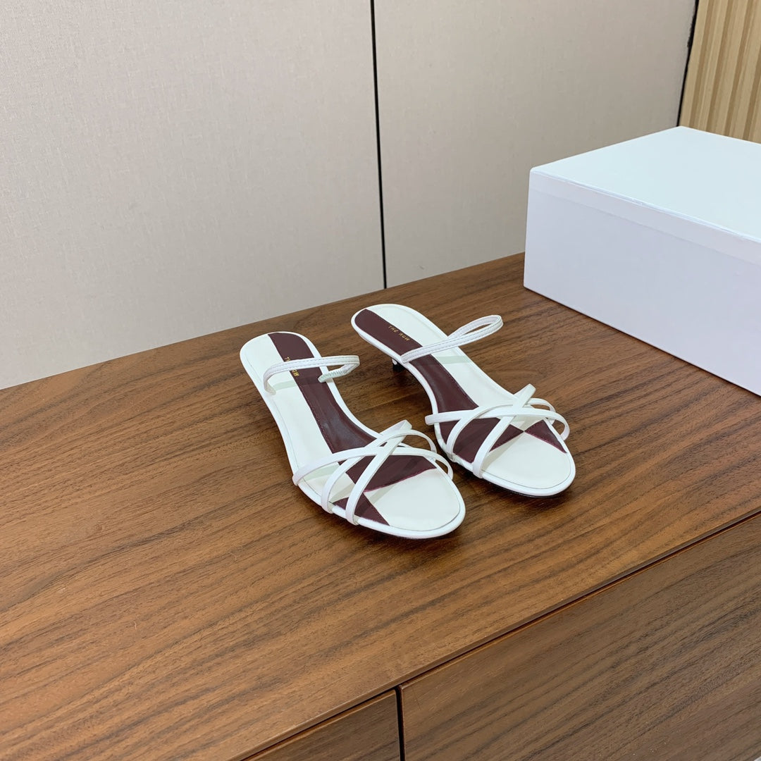 The Row Heel Sandals 30mm White Mix Burgundy Sheepskin 325422