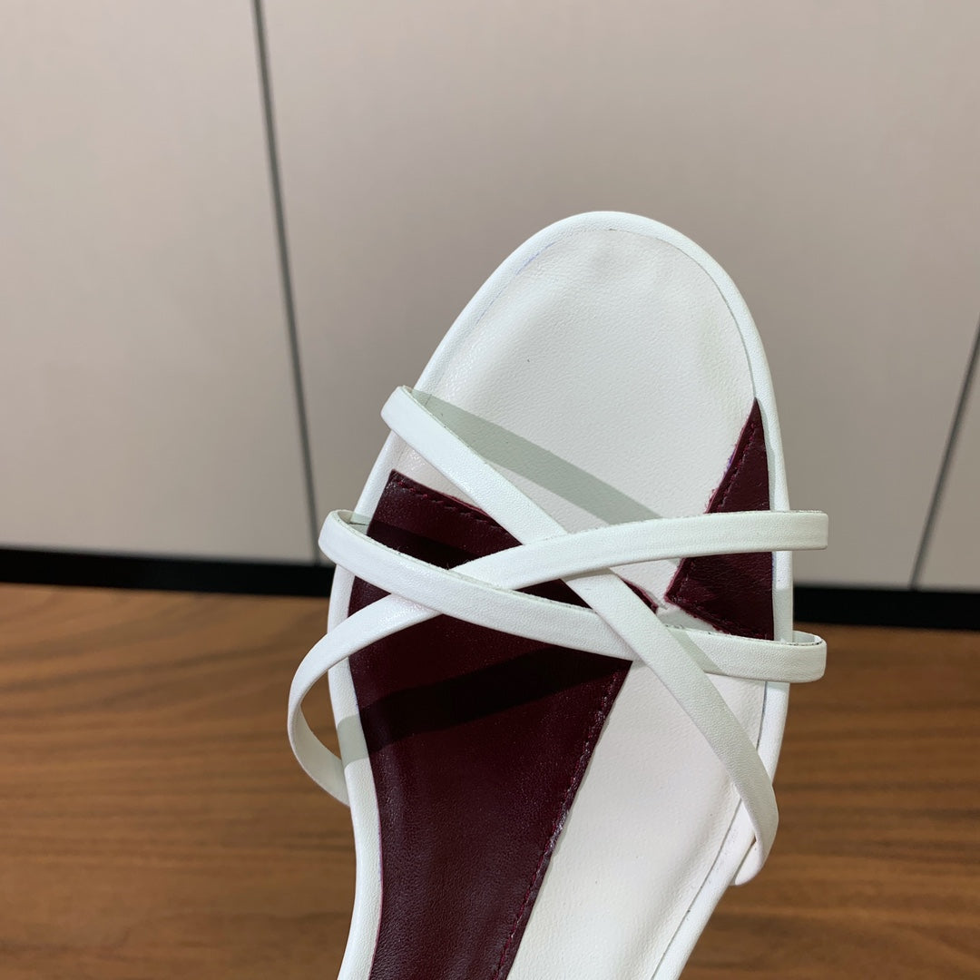 The Row Heel Sandals 30mm White Mix Burgundy Sheepskin 325422