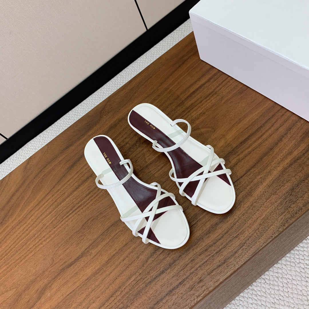 The Row Heel Sandals 30mm White Mix Burgundy Sheepskin 325422