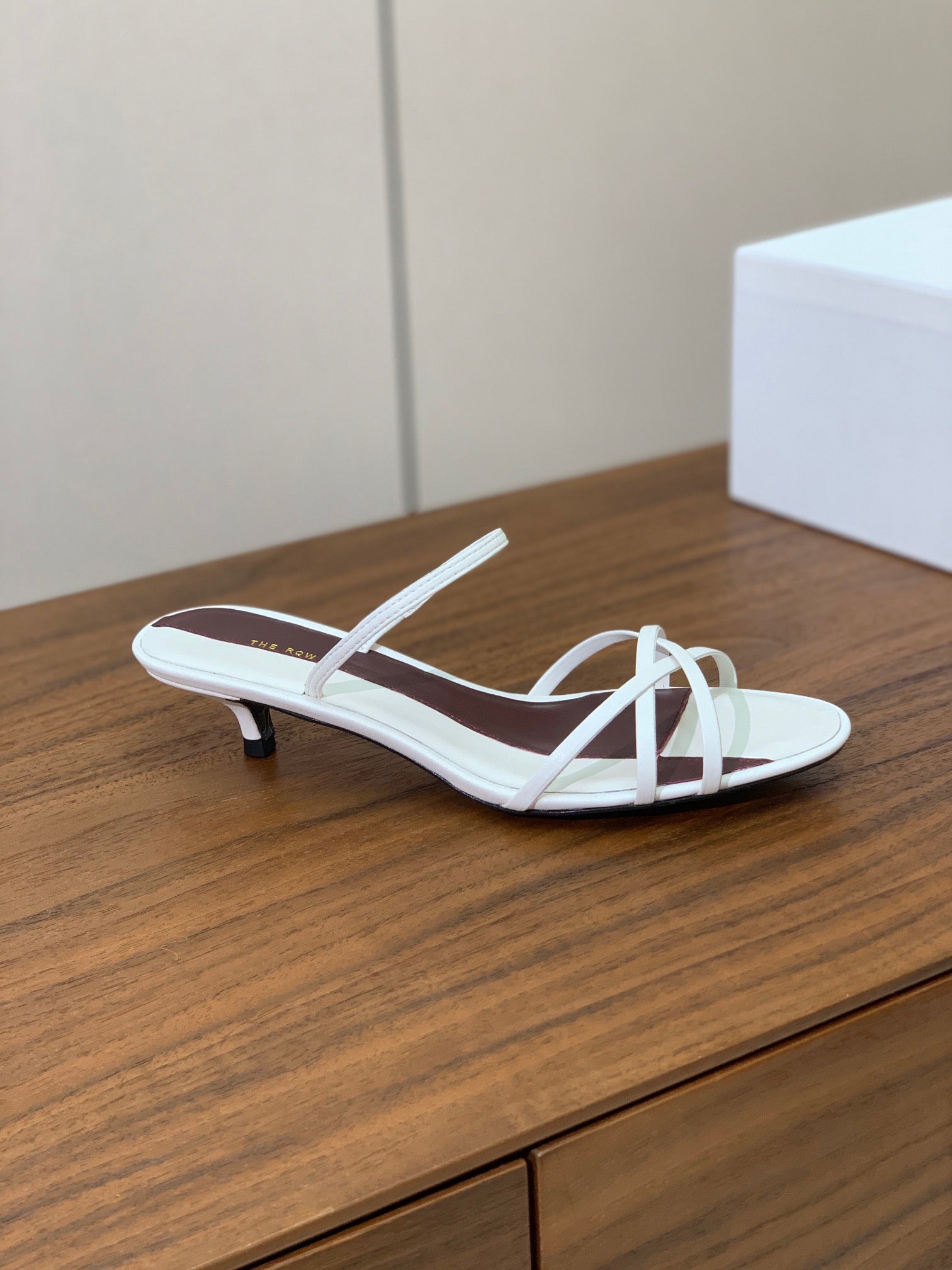 The Row Heel Sandals 30mm White Mix Burgundy Sheepskin 325422