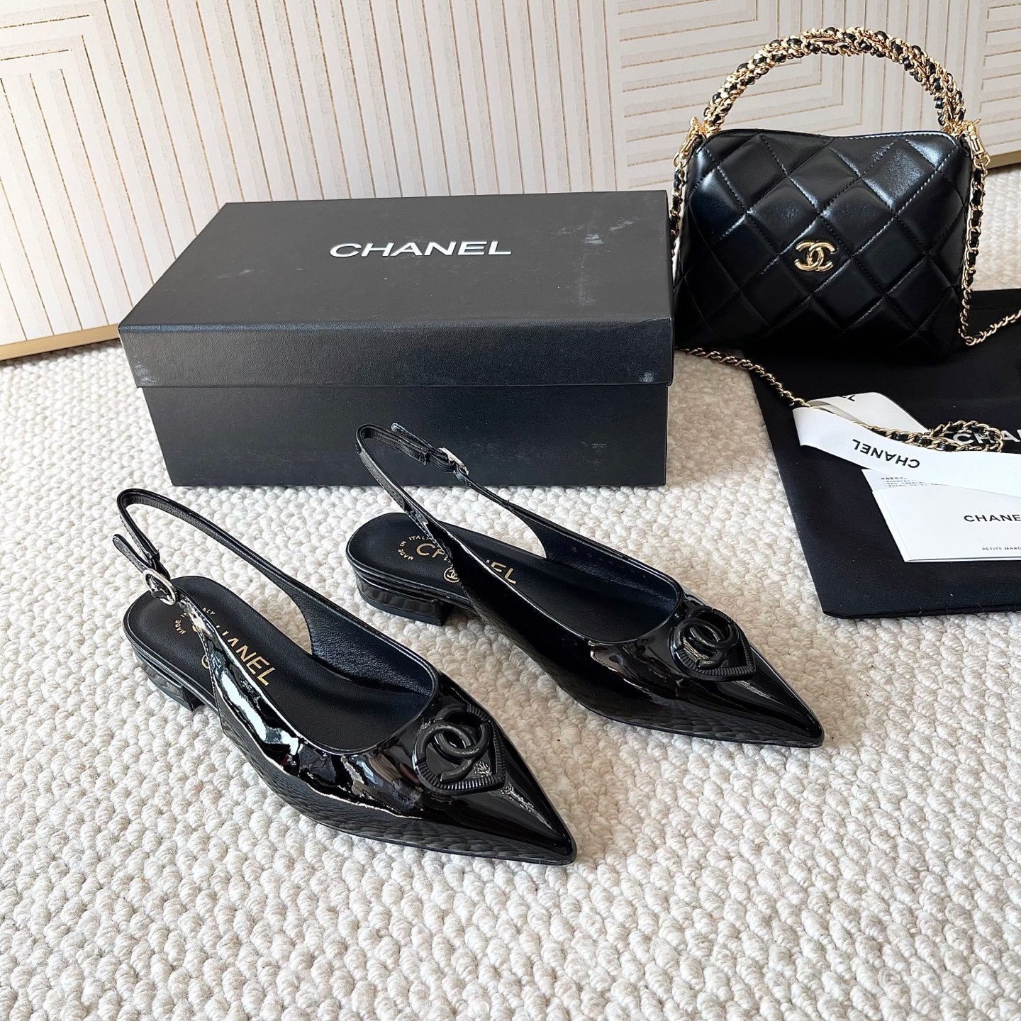 CC 26s Pointed-Toe Flats Slingback Black Patent Leather 787143