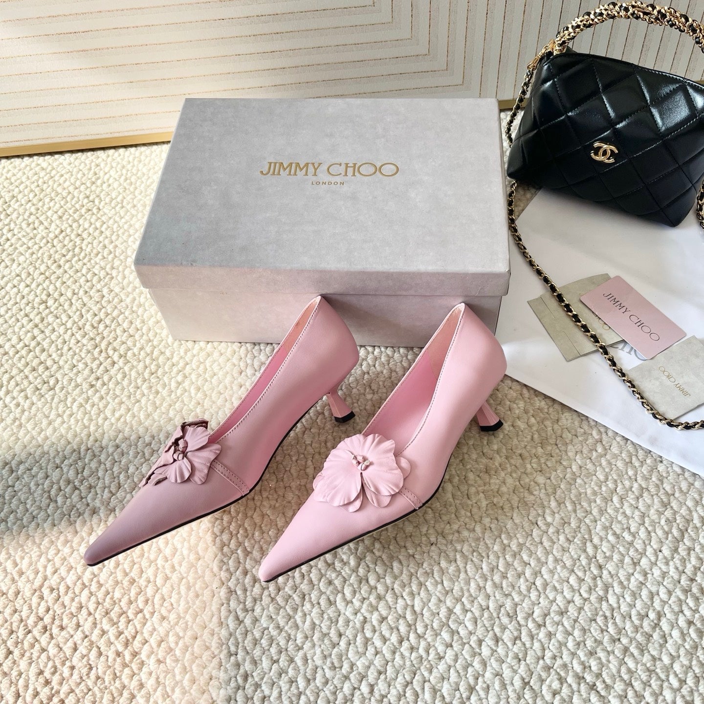 Jimmy Choo Skye Corsage Pump 4.5cm Pink Sheepskin 669831