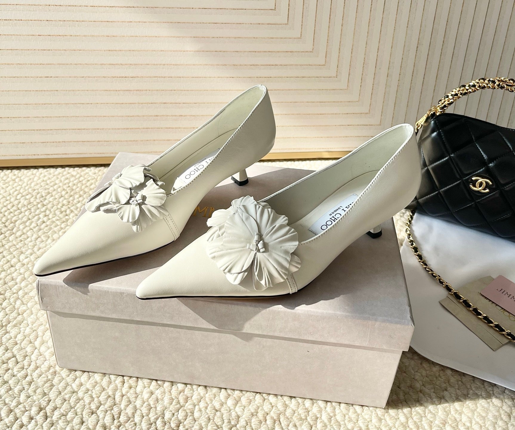 Jimmy Choo Skye Corsage Pump 4.5cm White Sheepskin 669837