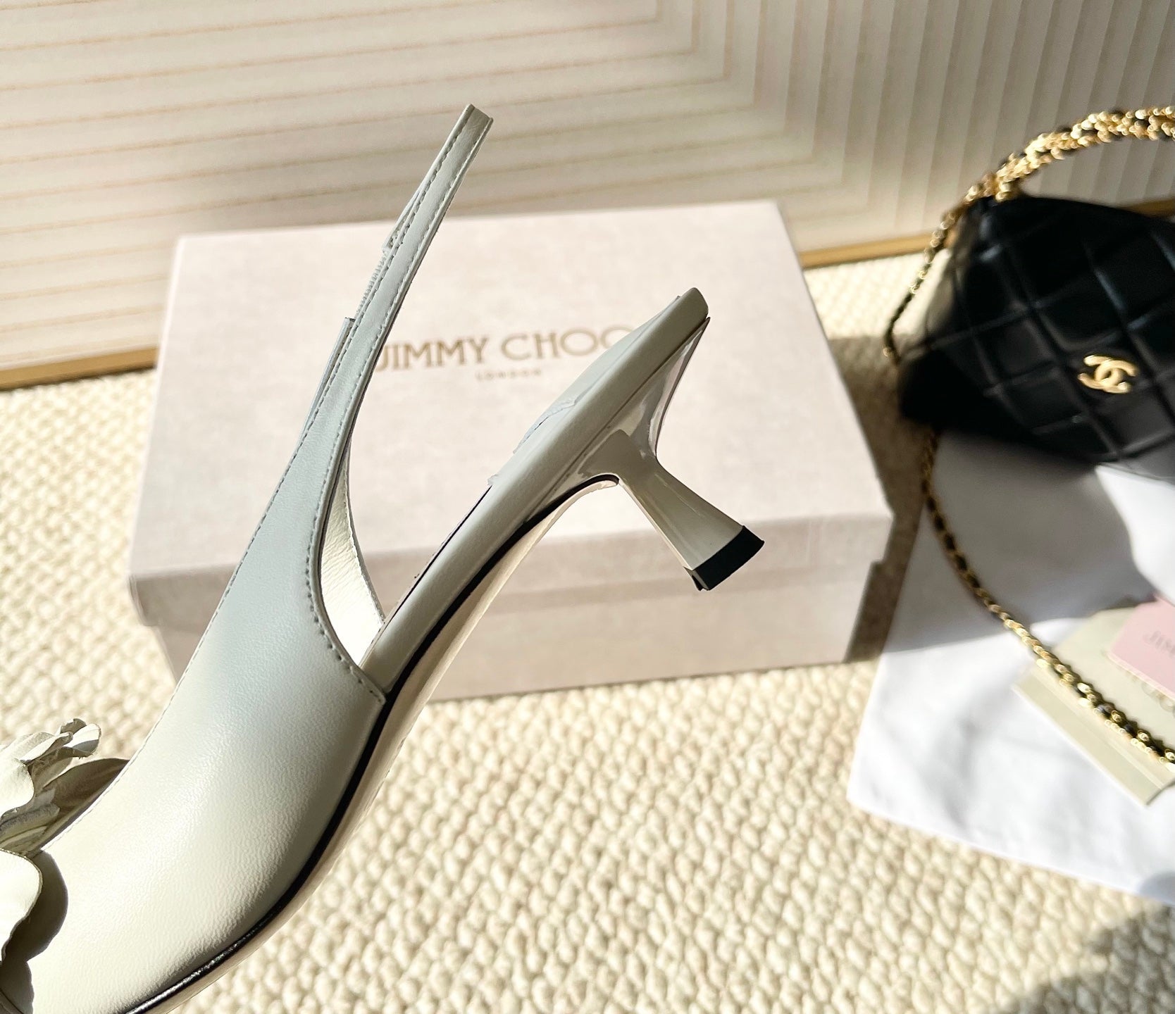 Jimmy Choo Skye Corsage Slingback White Sheepskin 669841
