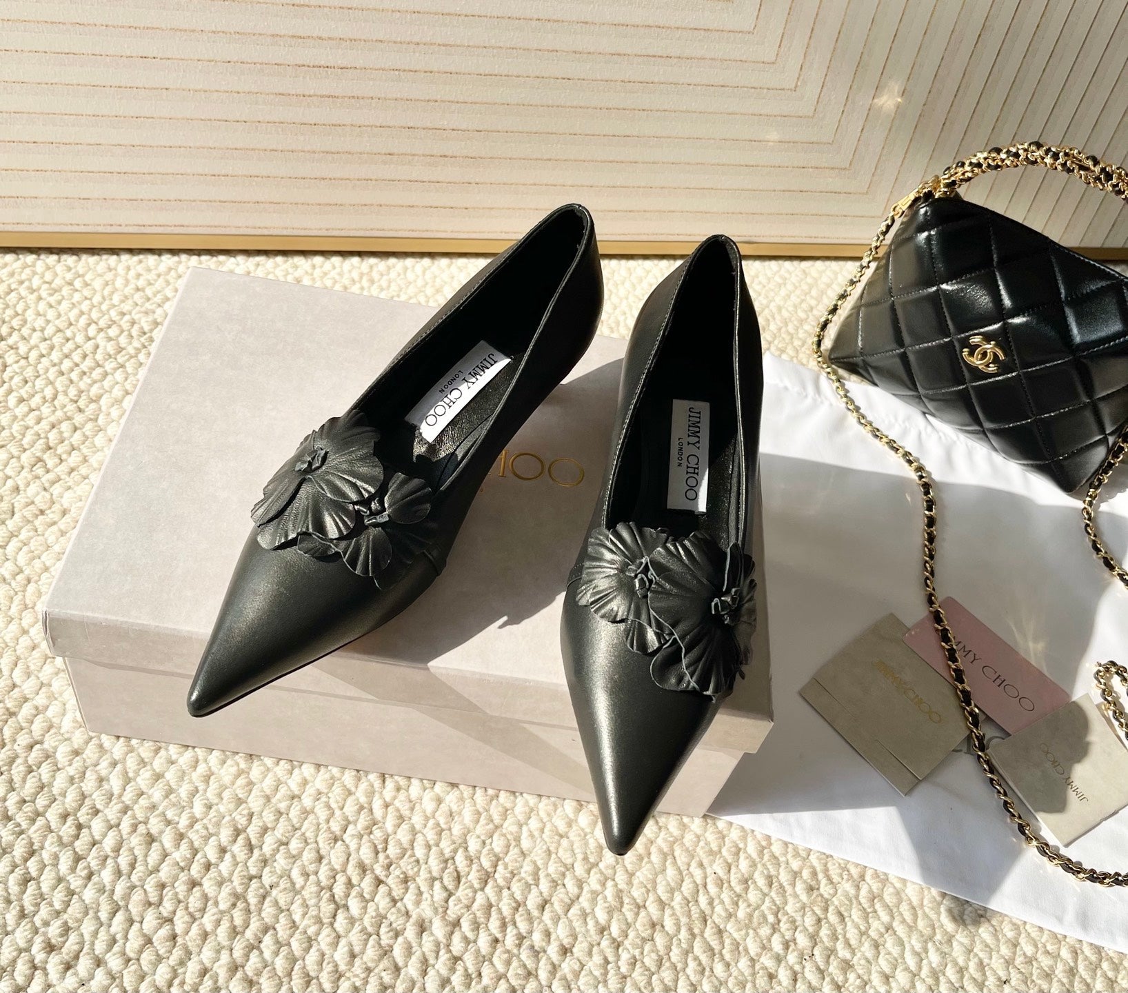 Jimmy Choo Skye Corsage Pump 4.5cm Black Sheepskin 669842