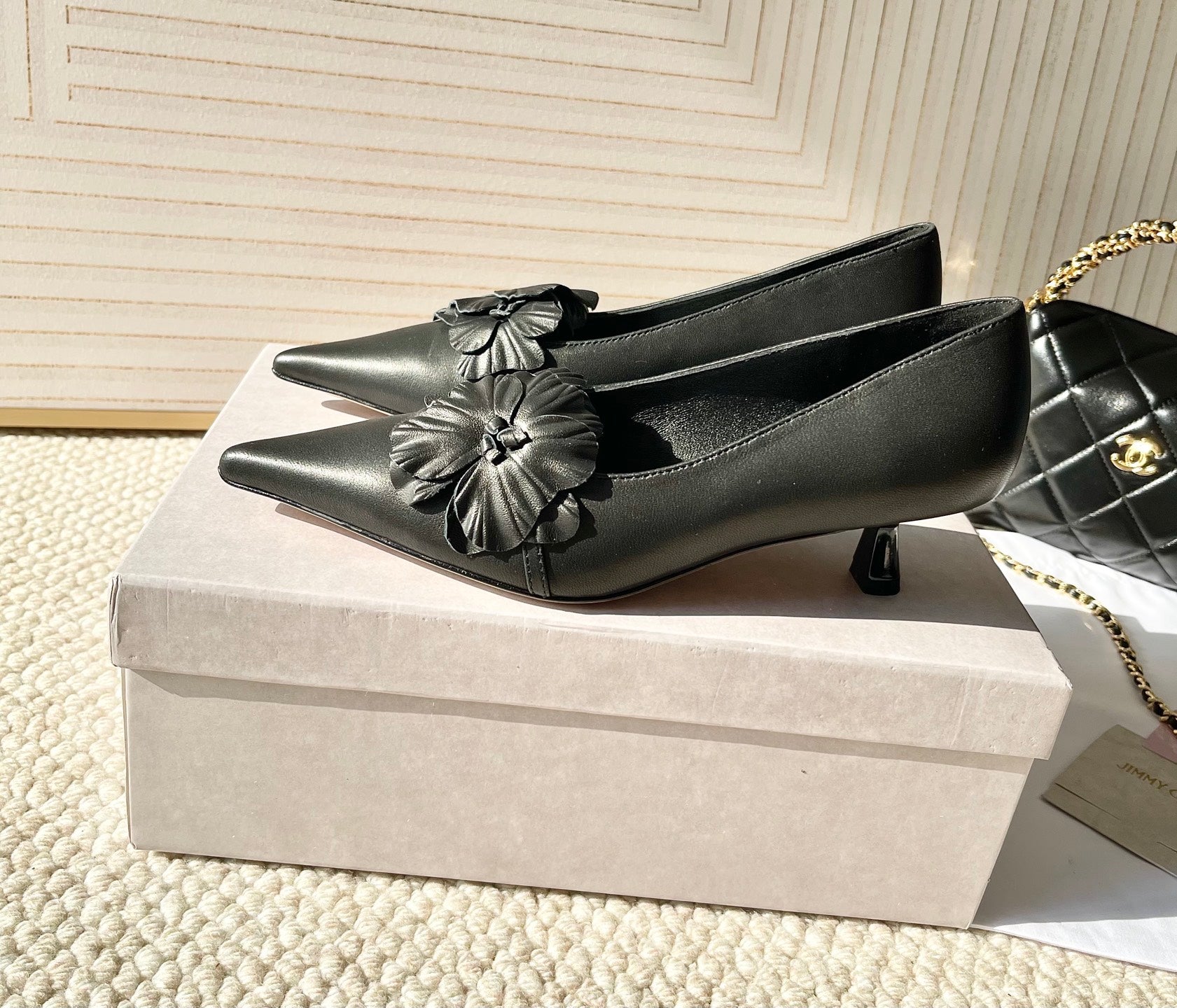 Jimmy Choo Skye Corsage Pump 4.5cm Black Sheepskin 669842
