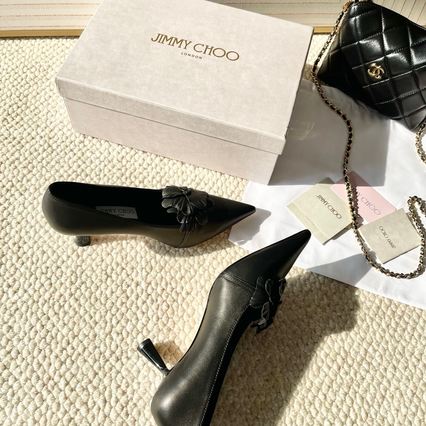 Jimmy Choo Skye Corsage Pump 6.5cm Black Sheepskin 669843