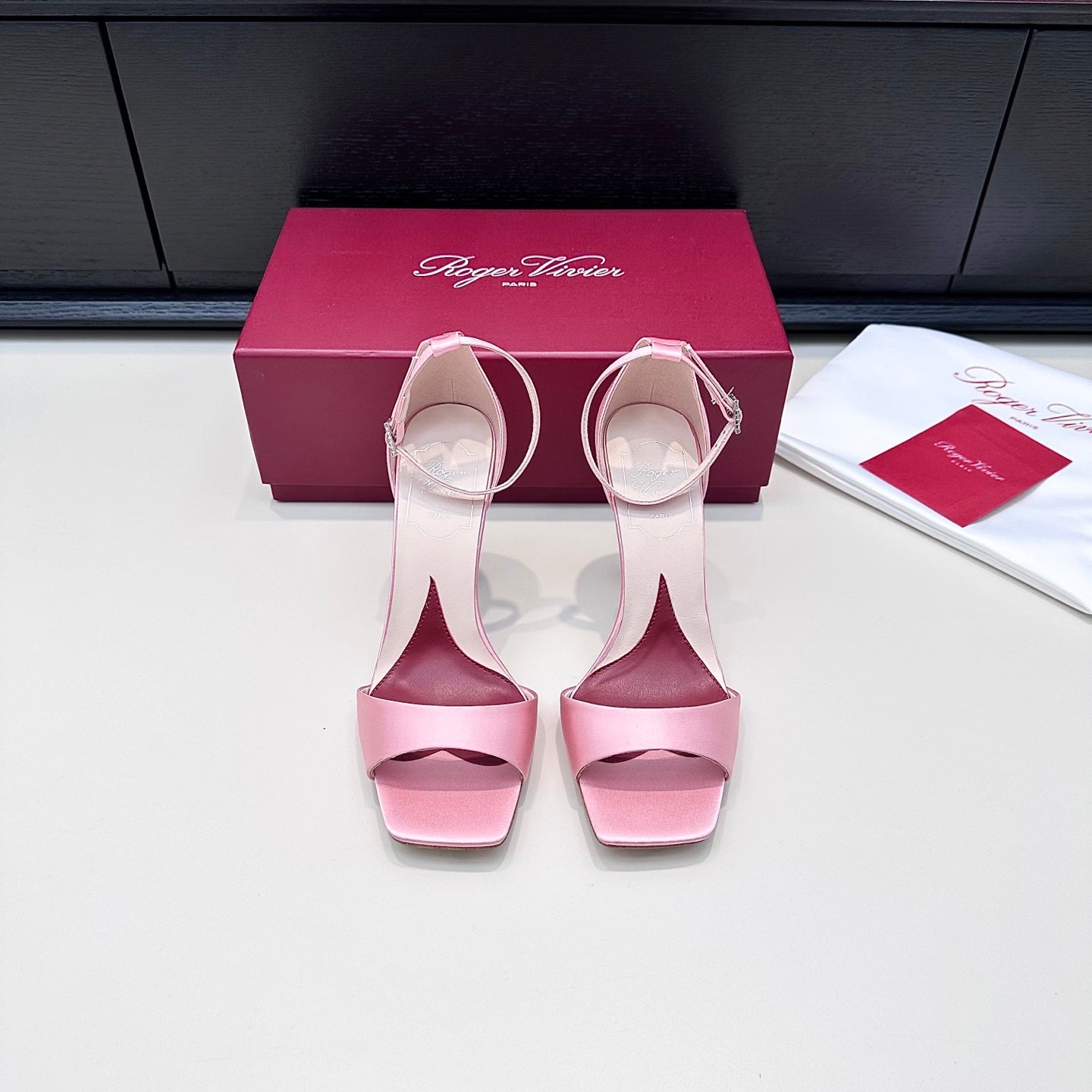 RV Jewel Heel Sandals 10cm Pink Satin 787688