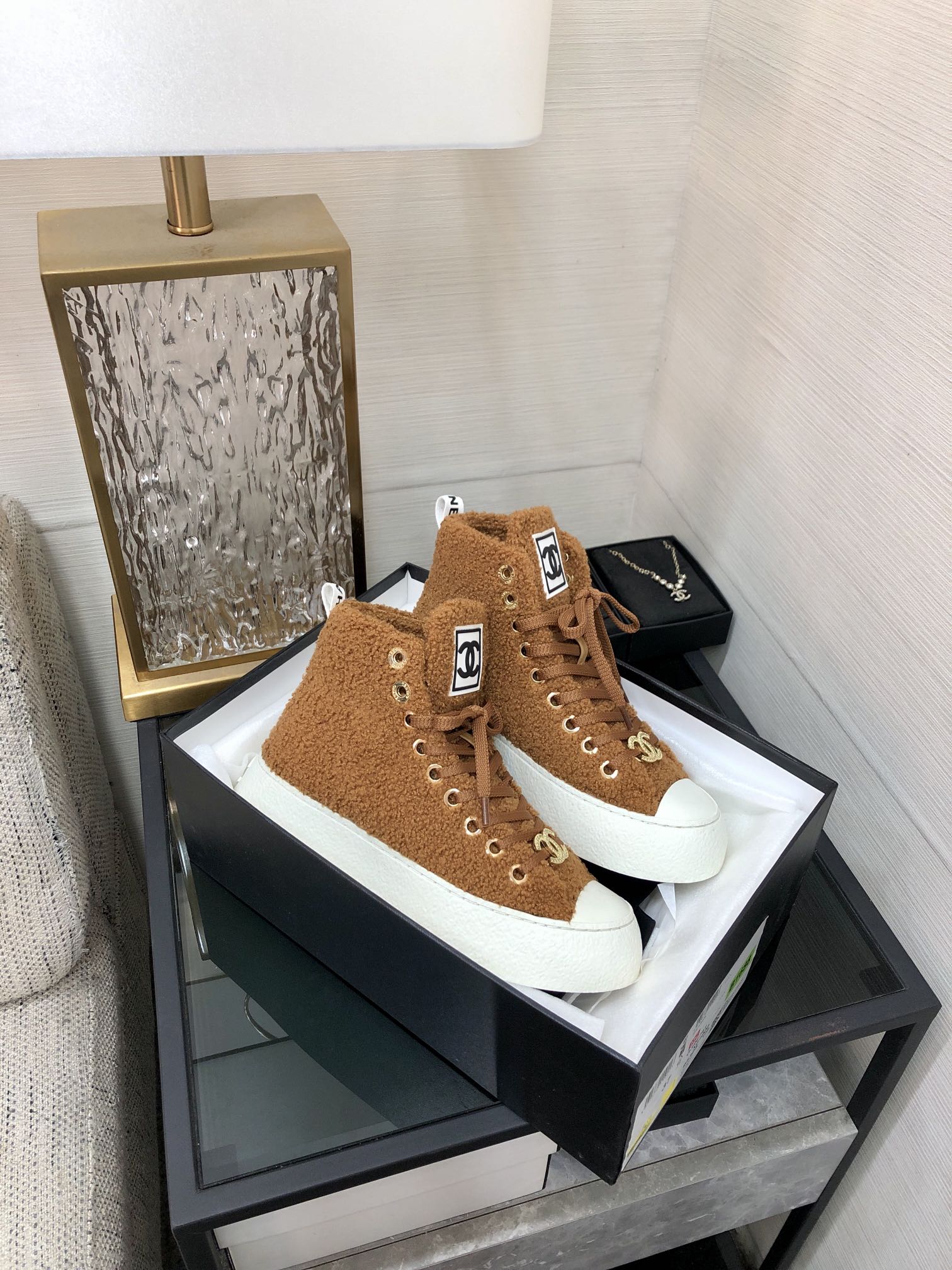 CC High Top Sneaker Brown Yellow Wool