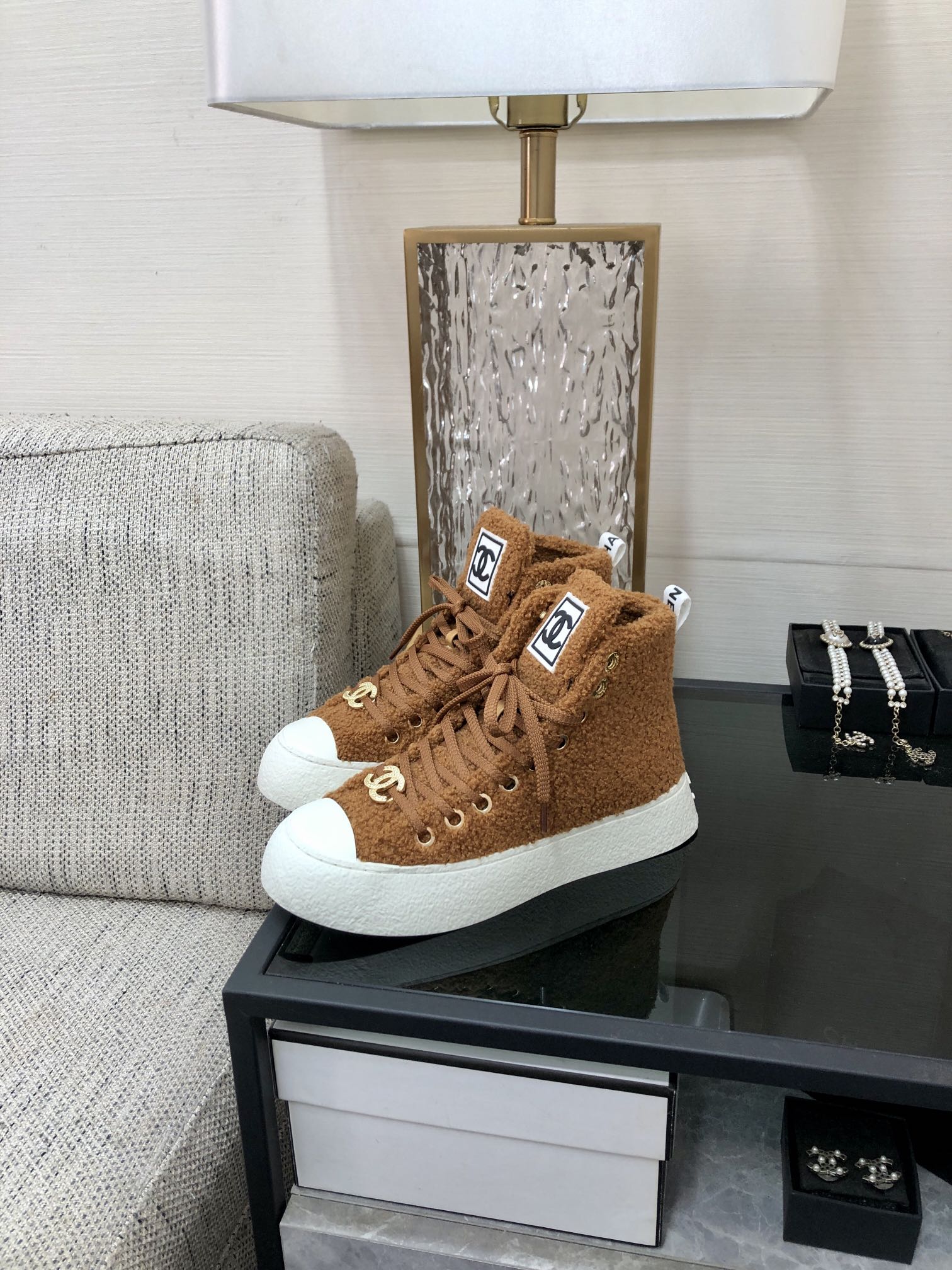 CC High Top Sneaker Brown Yellow Wool