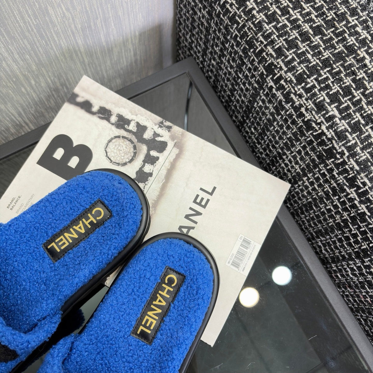 CC 26s Shearling Slide Flat Mules Blue Black Wool 128095