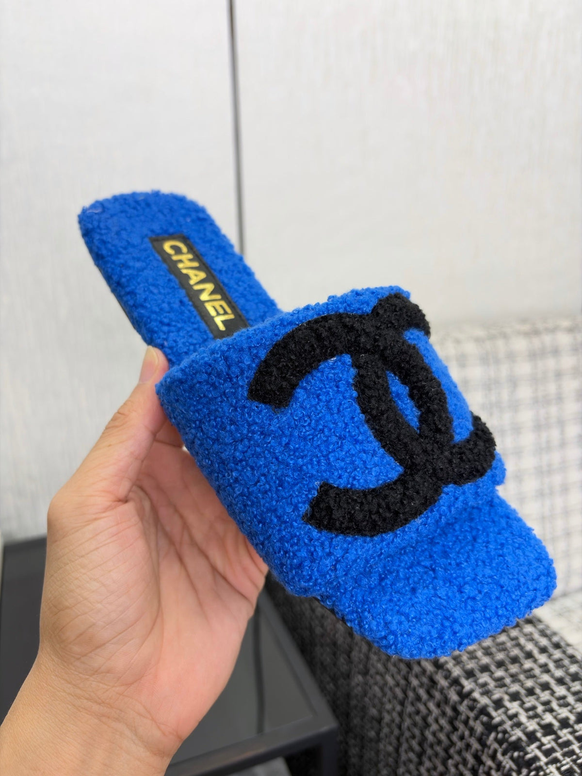 CC 26s Shearling Square Toe Sandals Blue Black Wool 128086