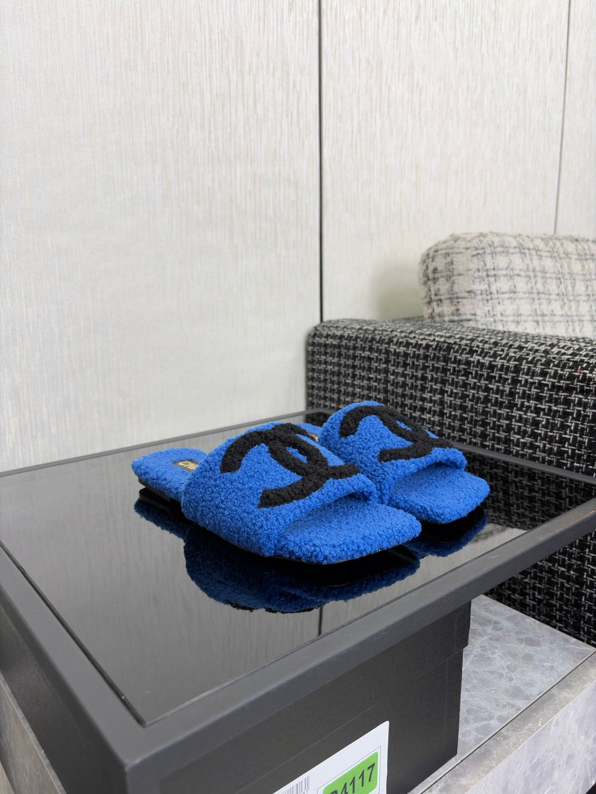 CC 26s Shearling Square Toe Sandals Blue Black Wool 128086