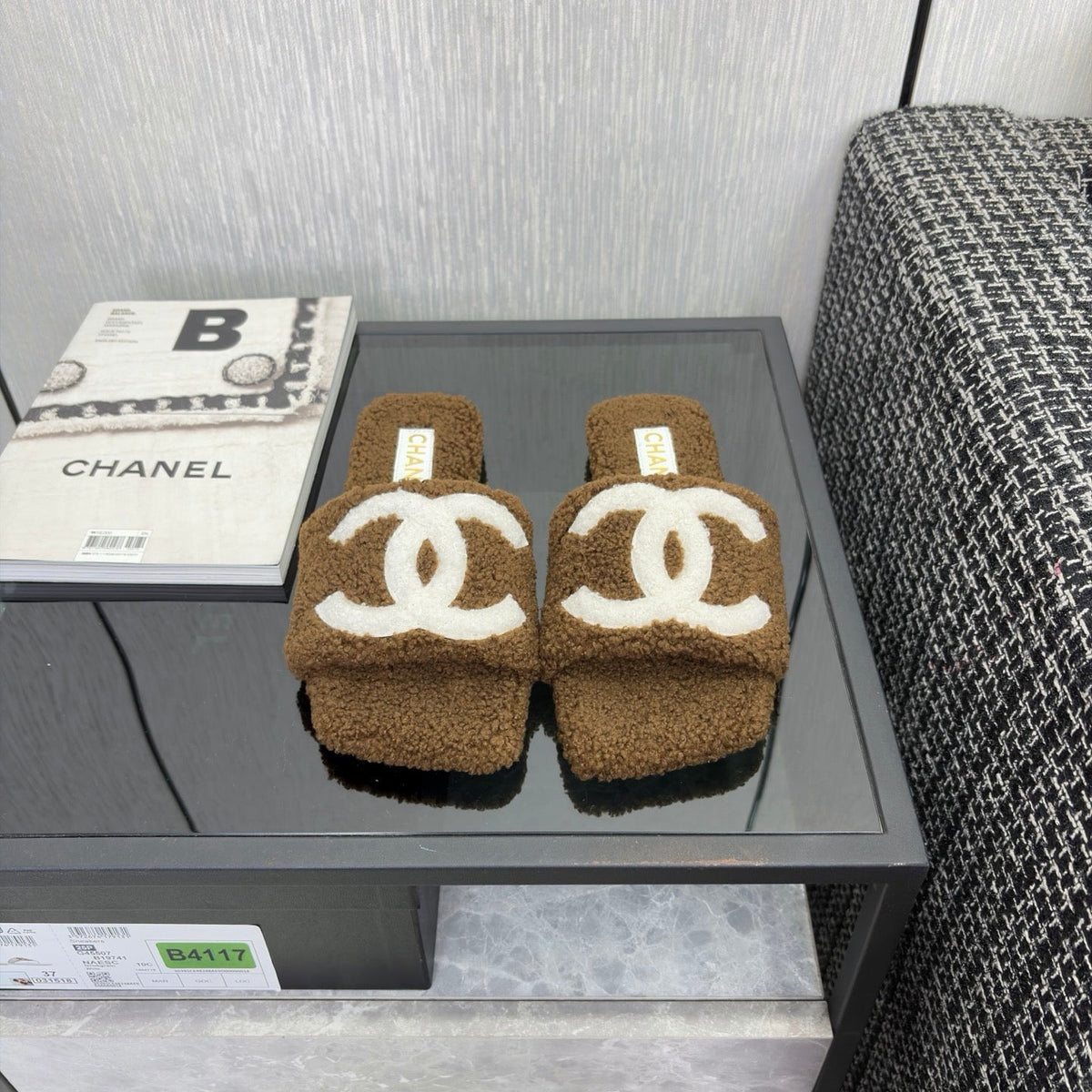 CC 26s Shearling Square Toe Sandals Brown White Wool 128089