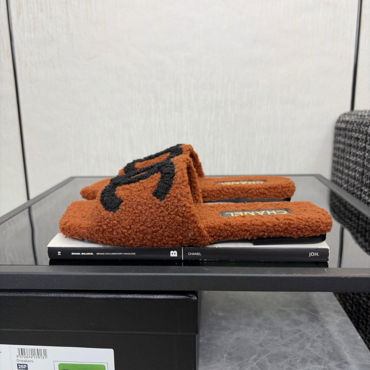 CC 26s Shearling Square Toe Sandals Brown Black Wool 128088