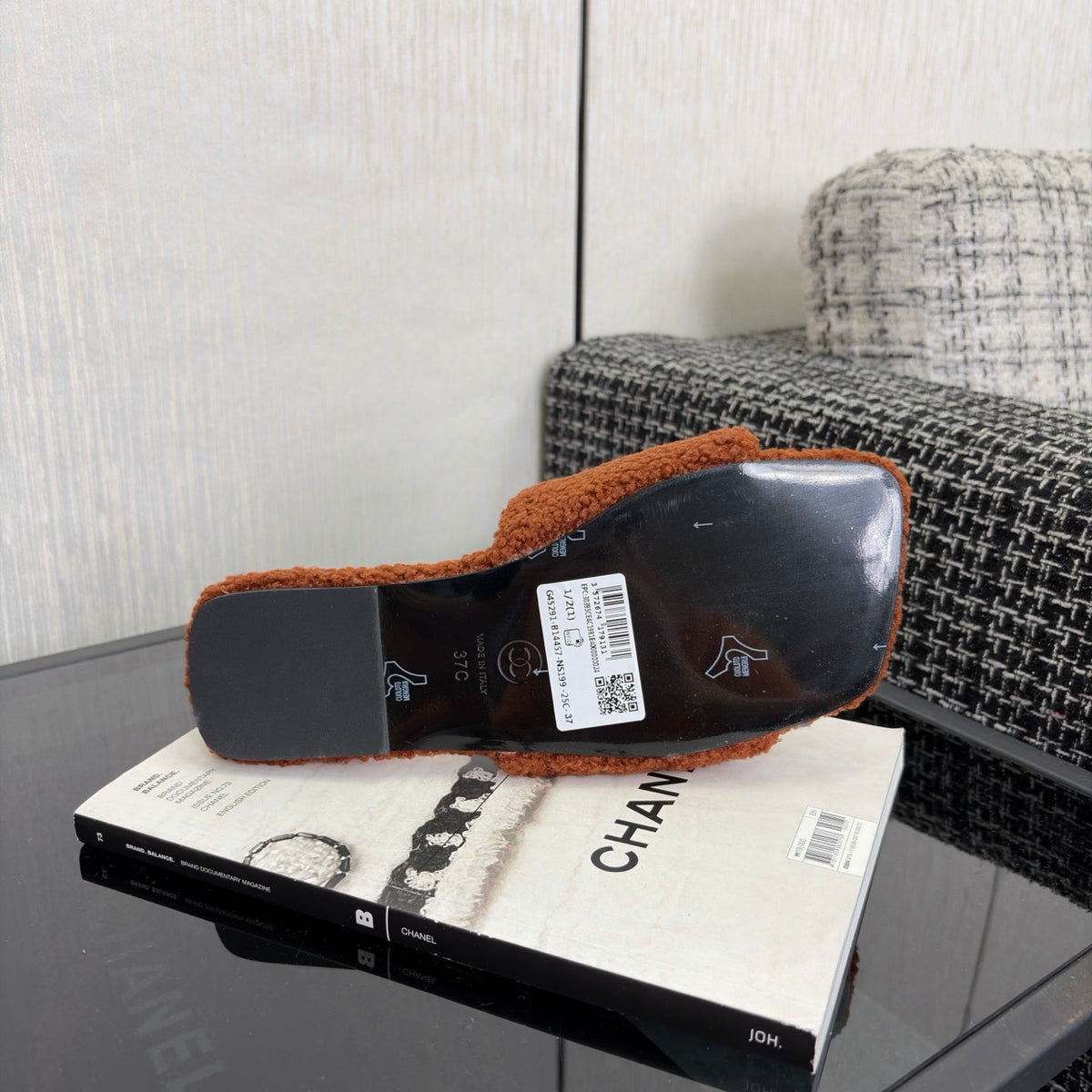 CC 26s Shearling Square Toe Sandals Brown Black Wool 128088