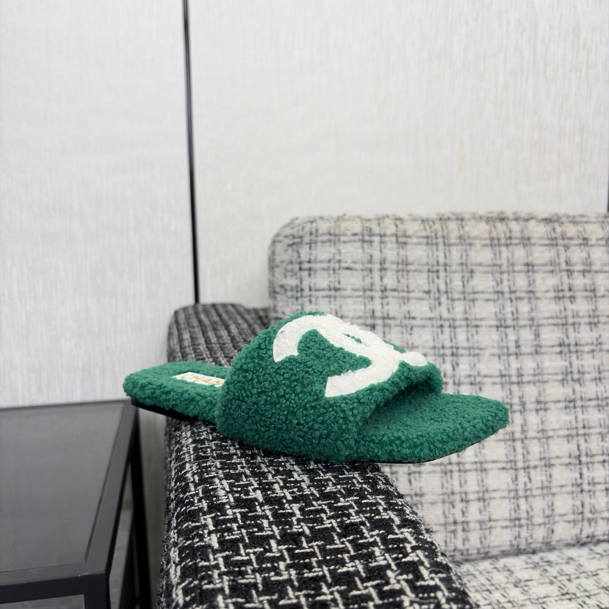 CC 26s Shearling Square Toe Sandals Green White Wool 128091