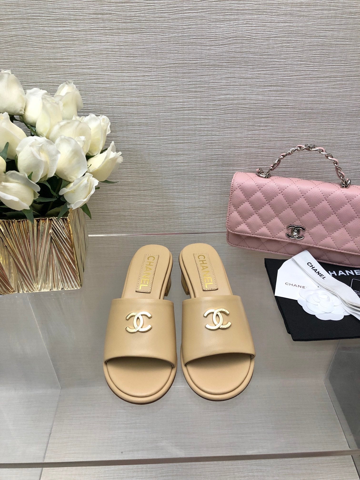 CC 25C Mid Heel Mule Cream Genuine Calfskin 212955