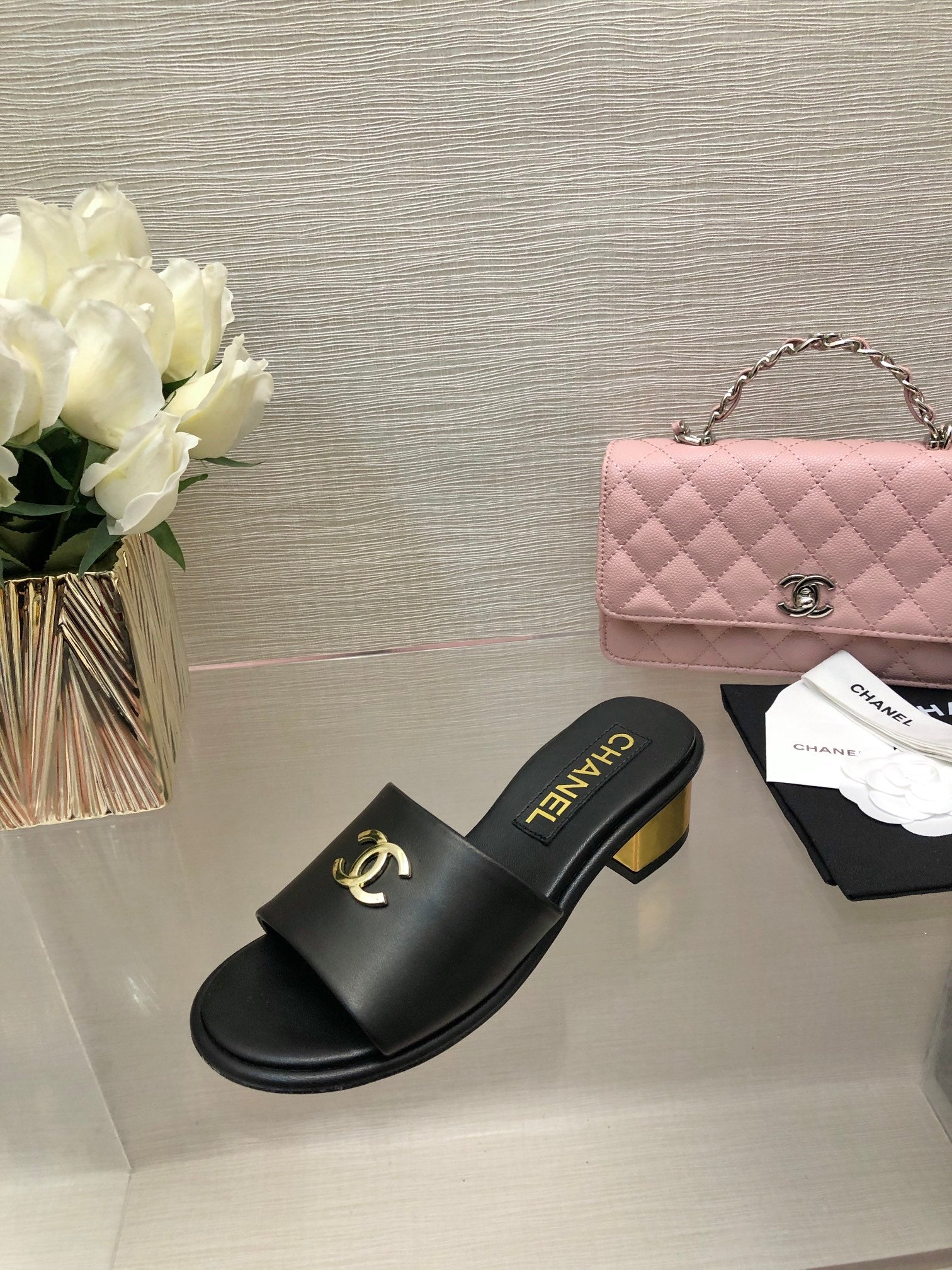 CC 25C Mid Heel Mule Black Genuine Calfskin 212956