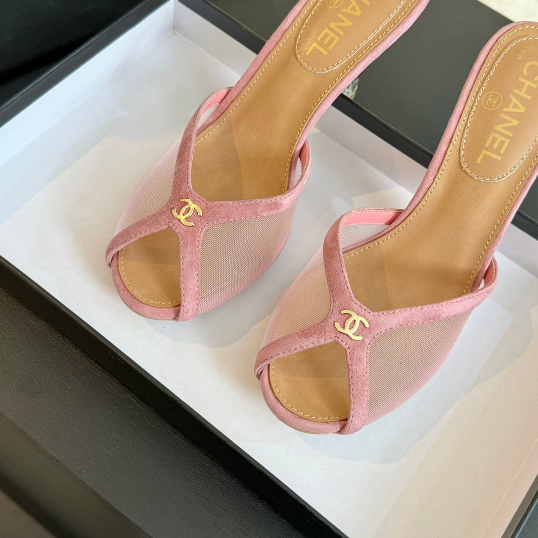 CC 26s Sandal 7cm Pink Mesh Lambskin 700613