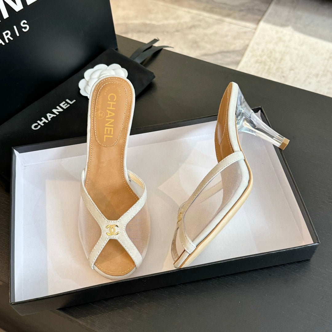 CC 26s Sandal 7cm White Mesh Lambskin 700614