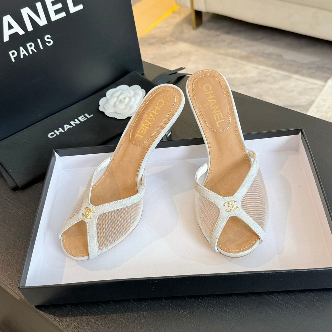 CC 26s Sandal 7cm White Mesh Lambskin 700614