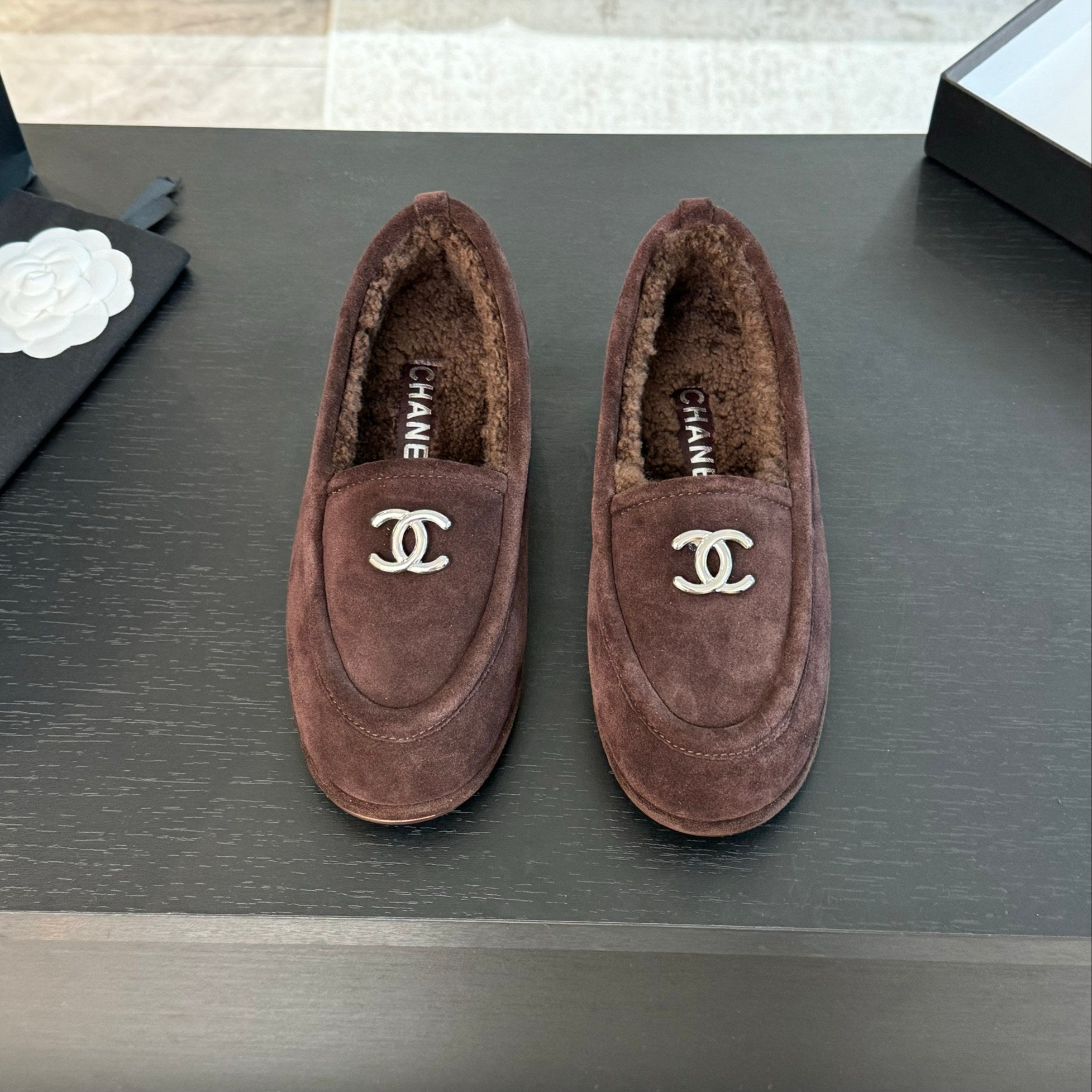 CC Moccasins Earth Brown Suede And Wool