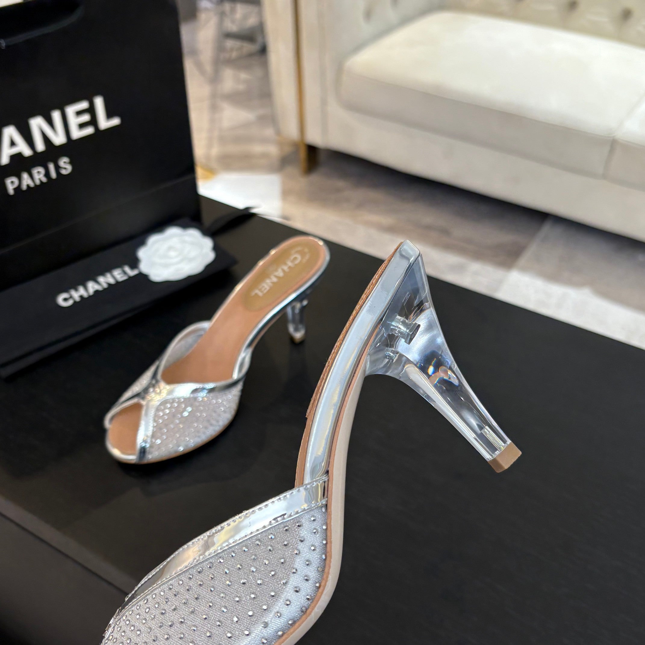 CC 26s Sandal 7cm Sliver Mesh Lambskin 700611