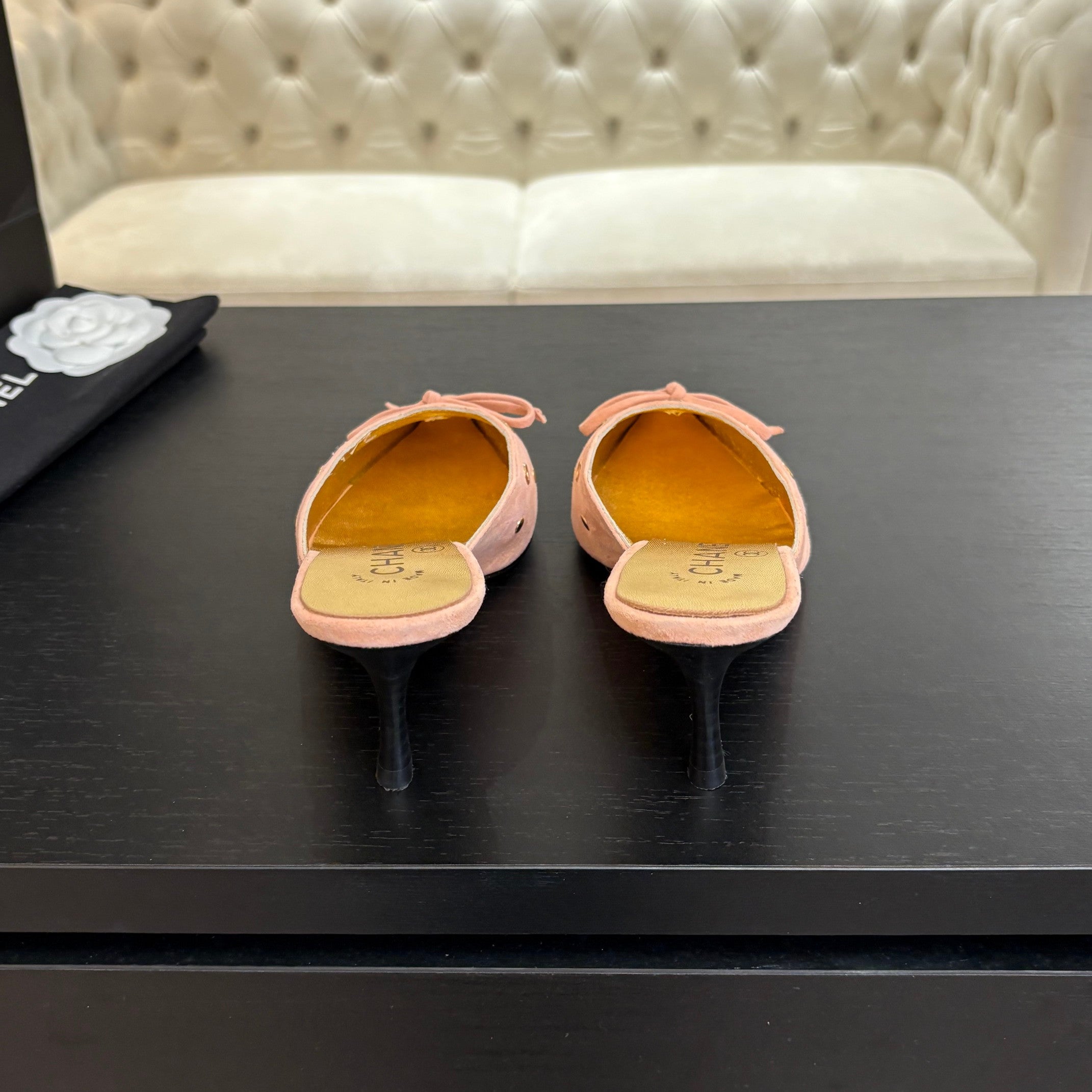 HIGH HEEL MULE 65 MM IN LIGHT PINK SUEDE