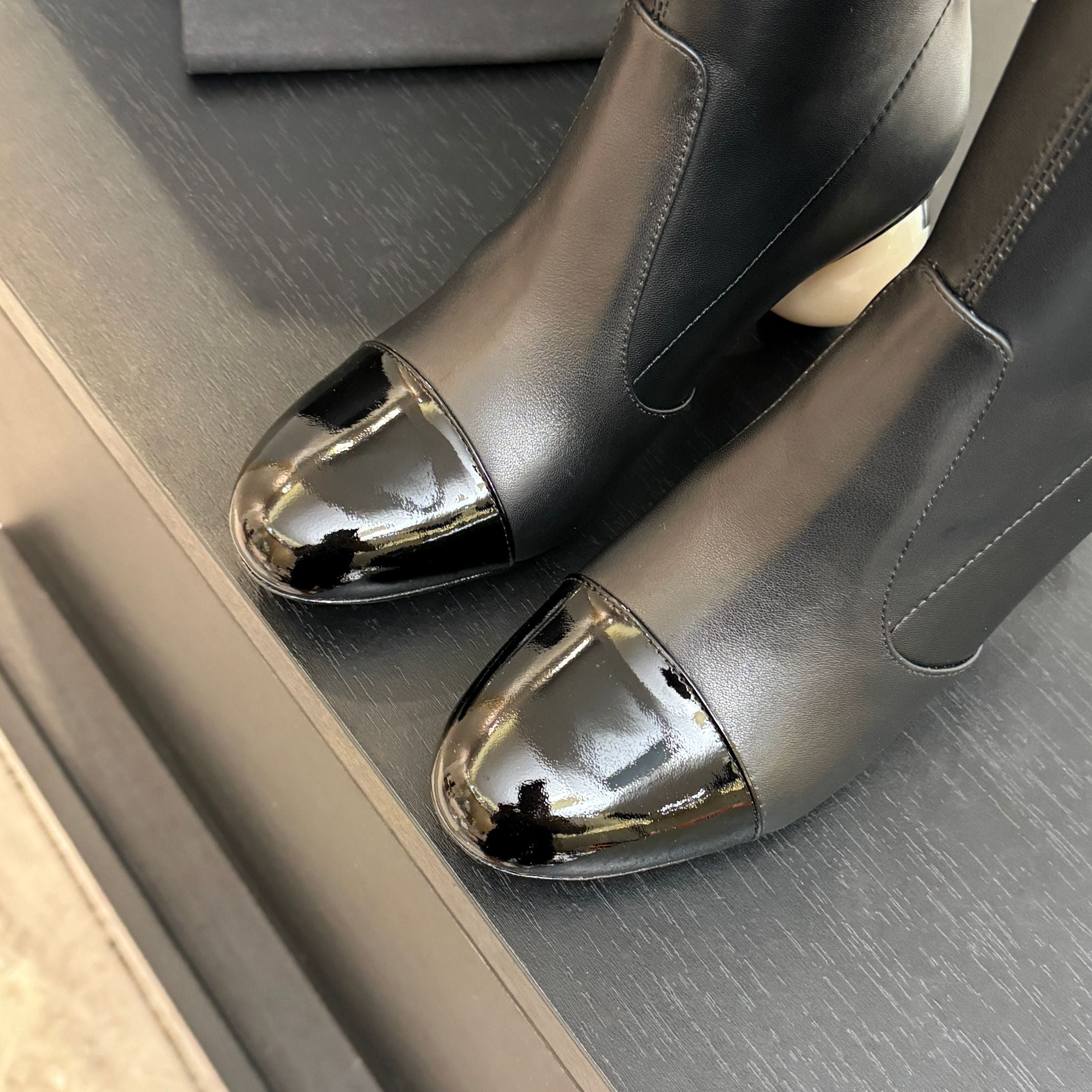 CC 25A Double C Giant Pearl Heel Boots 50mm Black Cowhide 454946