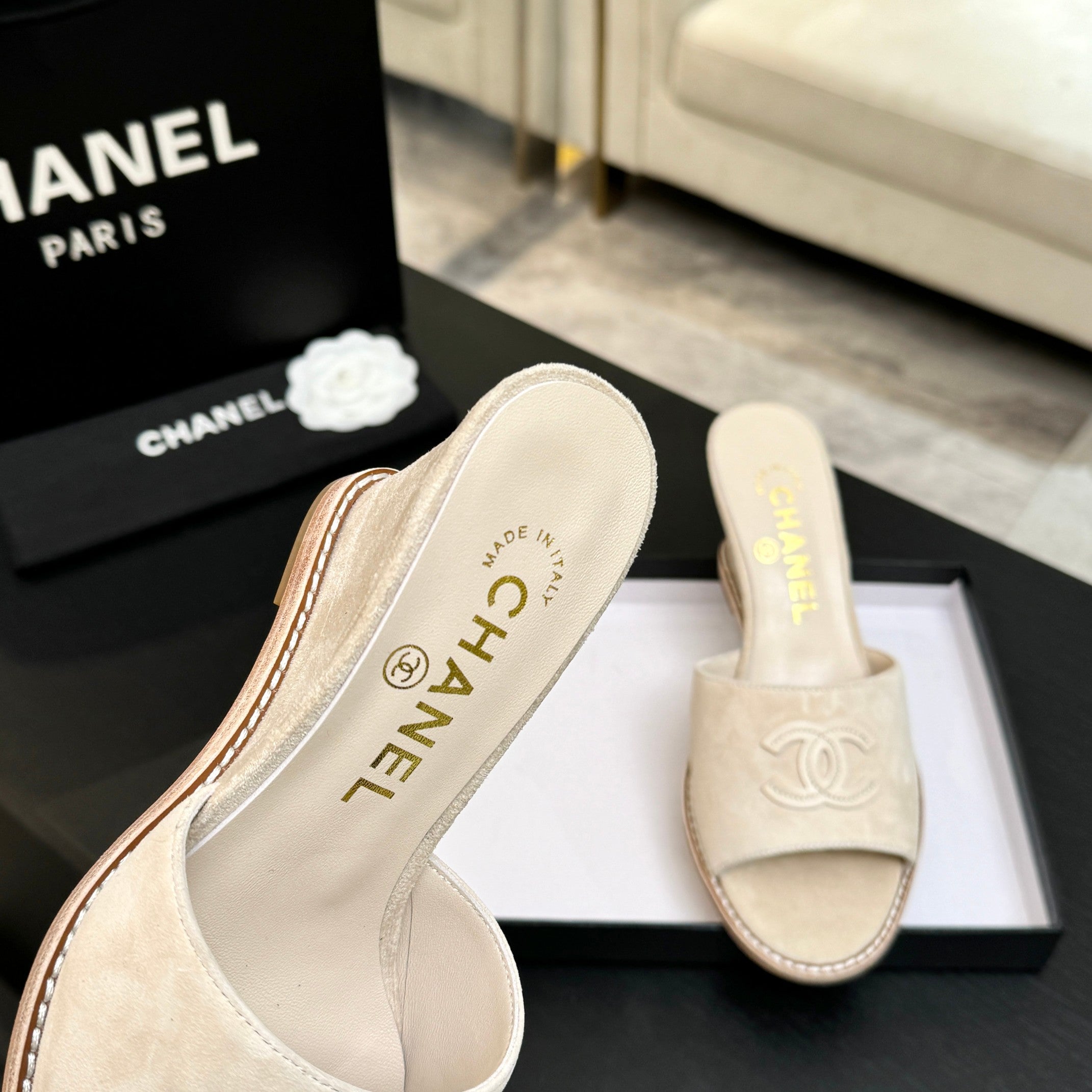 CC 26C Wedge Sandals Ivory Suede Suede