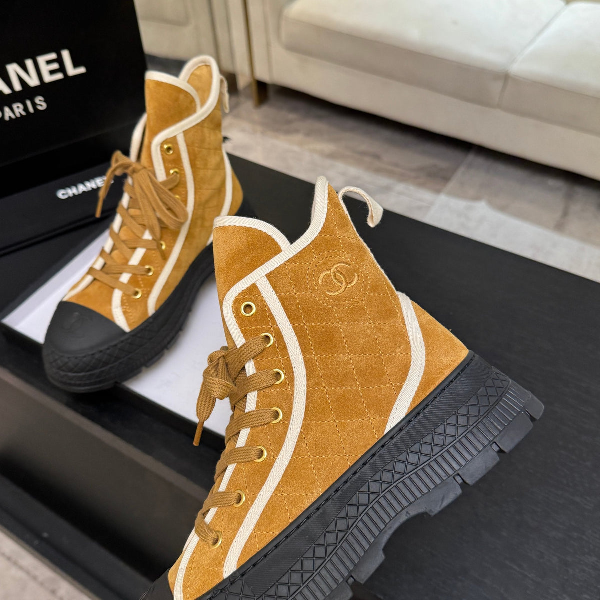 CC 26s High-Top Trainer Sneakers Yellow Suede Leather 106820