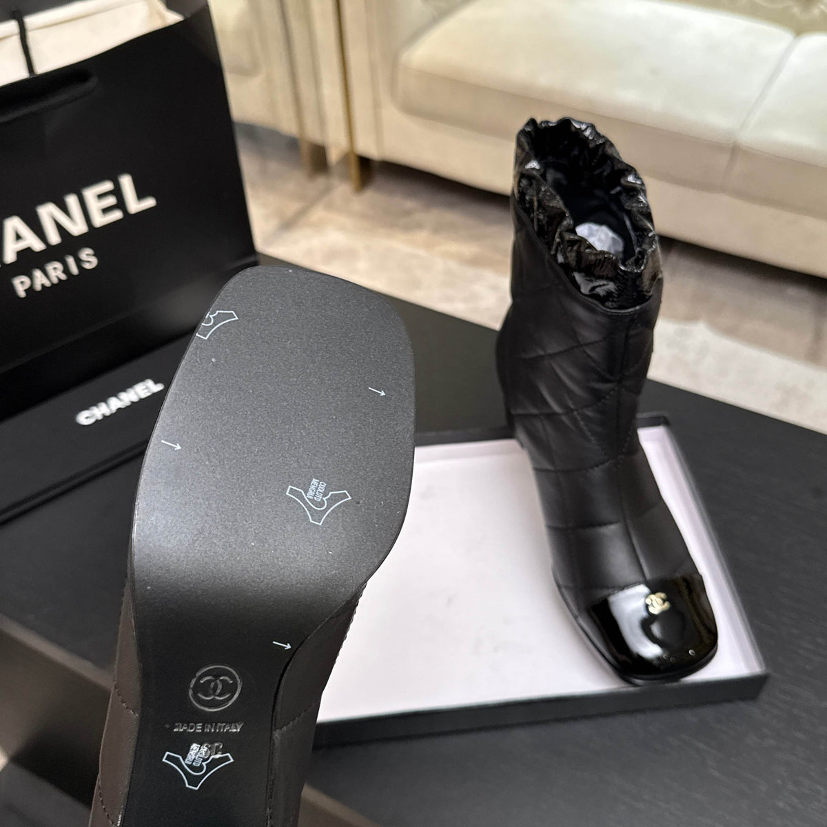 Chanel 26s Quilted Ankle Boots 6cm Black Leather 167940