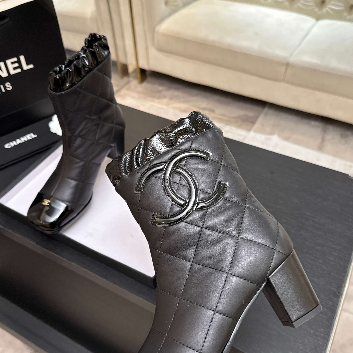Chanel 26s Quilted Ankle Boots 6cm Black Leather 167940