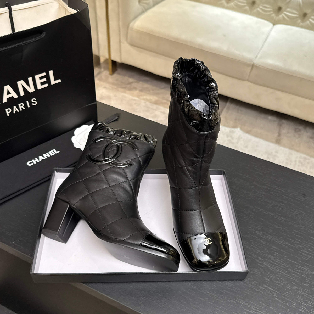 Chanel 26s Quilted Ankle Boots 6cm Black Leather 167940