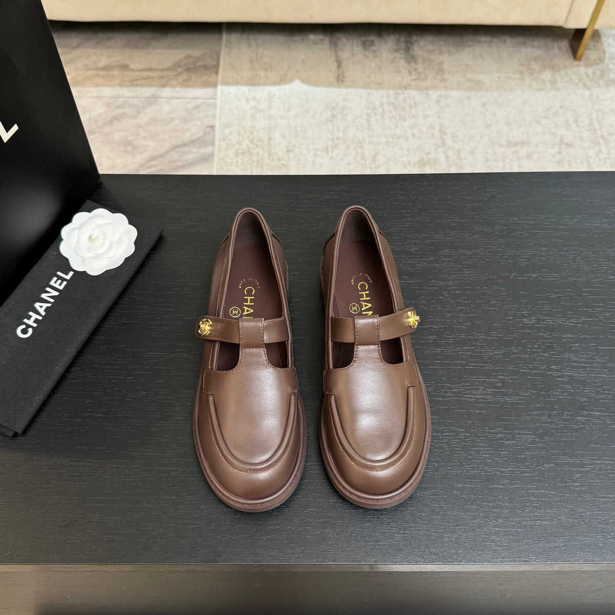 Chanel 26s Mary Jane Loafers 3cm Brown Leather 167973