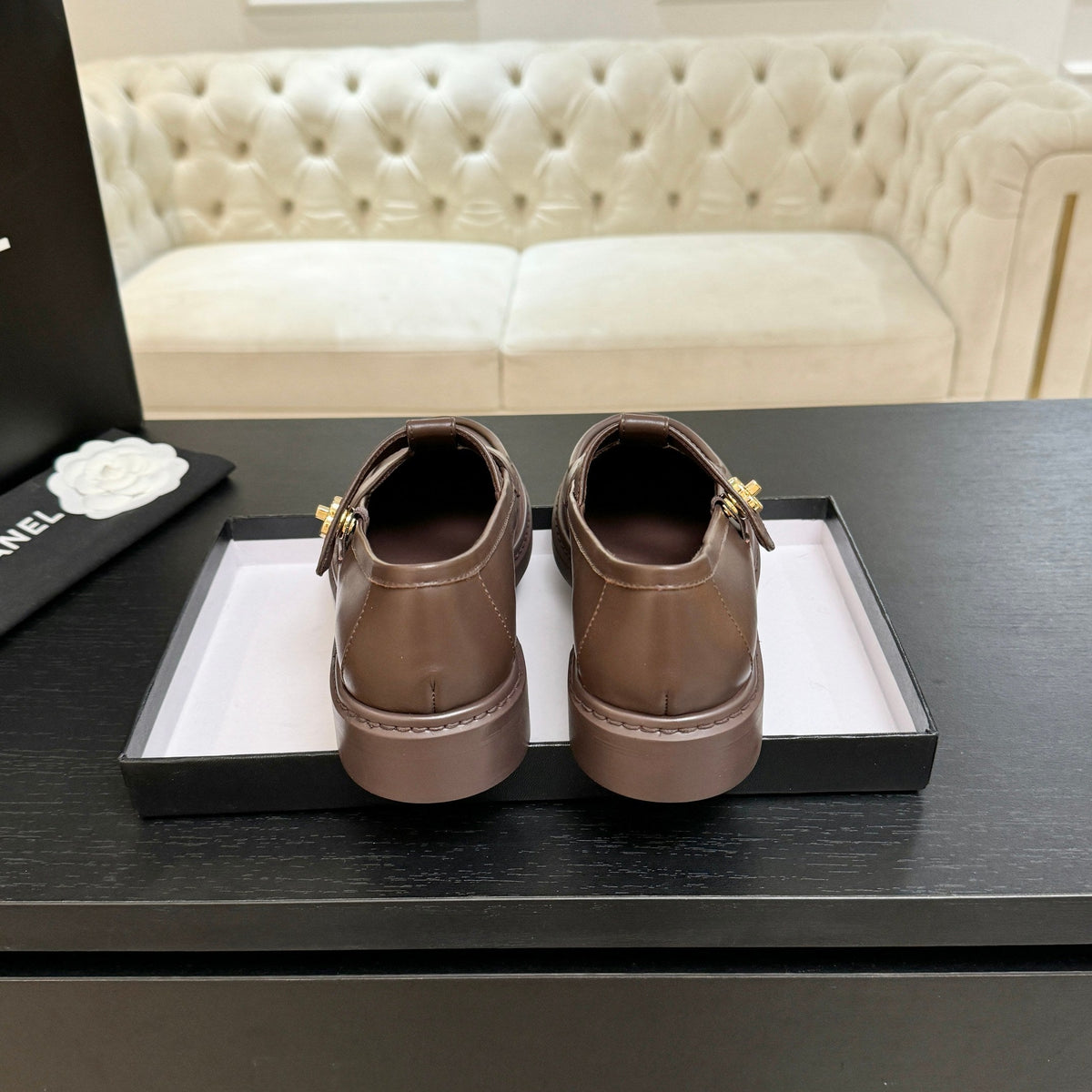 Chanel 26s Mary Jane Loafers 3cm Brown Leather 167973
