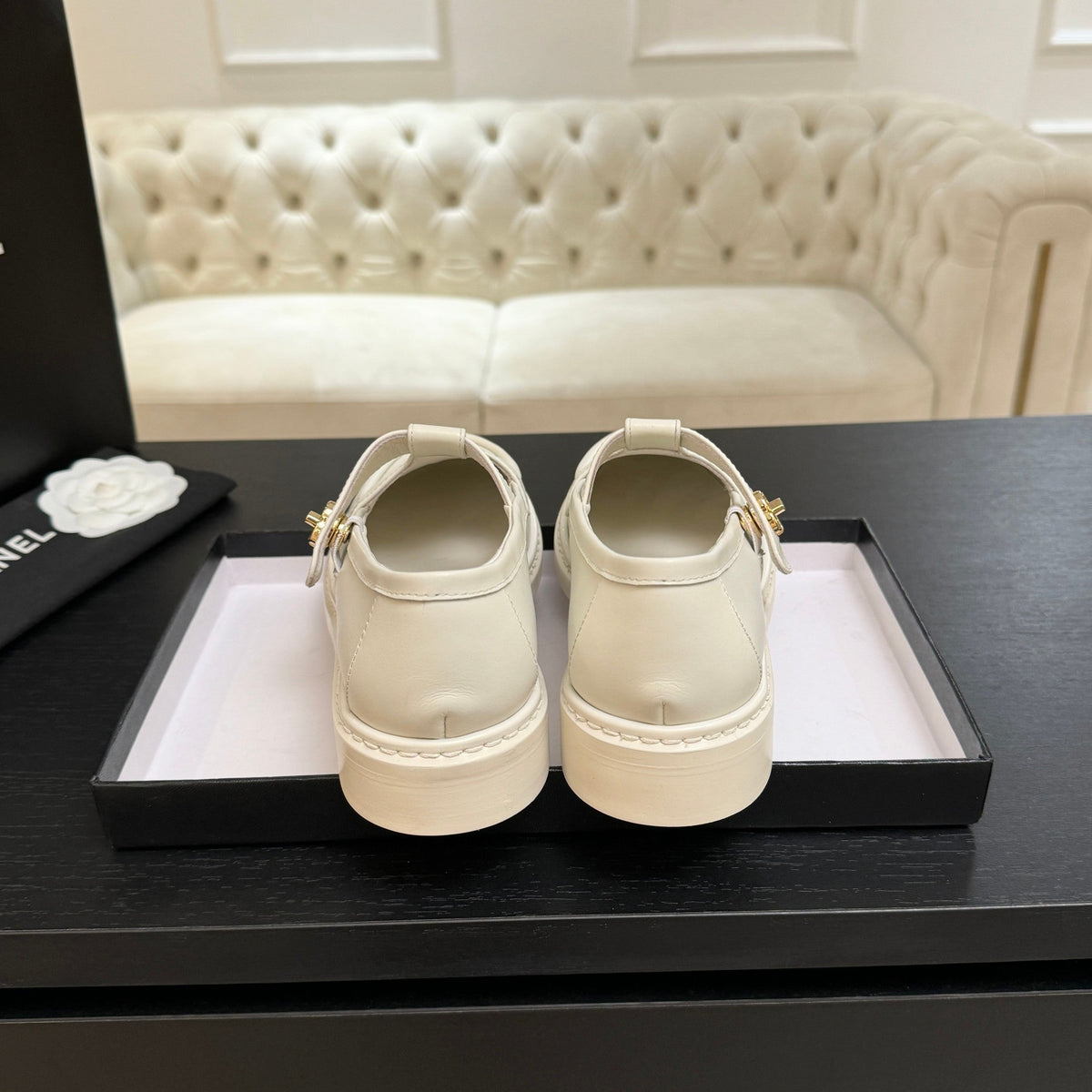 Chanel 26s Mary Jane Loafers 3cm Cream Leather 167974