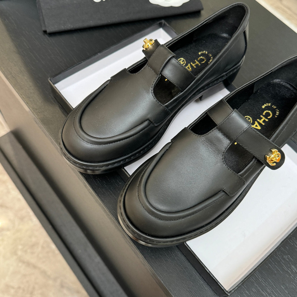 Chanel 26s Mary Jane Loafers 3cm Black Leather 167976