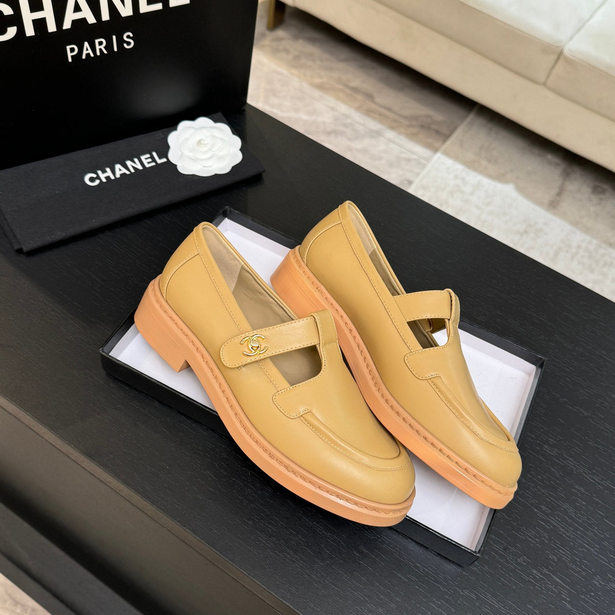 Chanel 26s Mary Jane Loafers 3cm Yellow Leather 167977