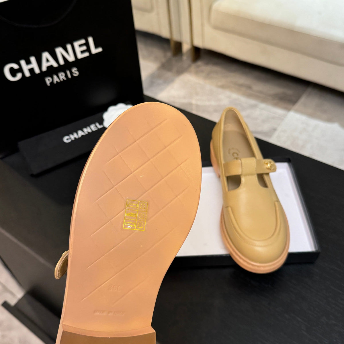 Chanel 26s Mary Jane Loafers 3cm Yellow Leather 167977