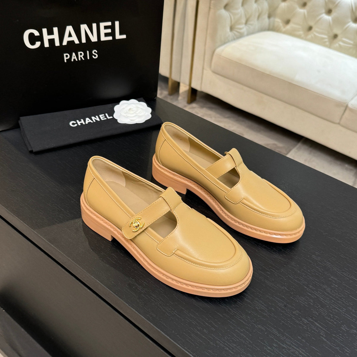 Chanel 26s Mary Jane Loafers 3cm Yellow Leather 167977