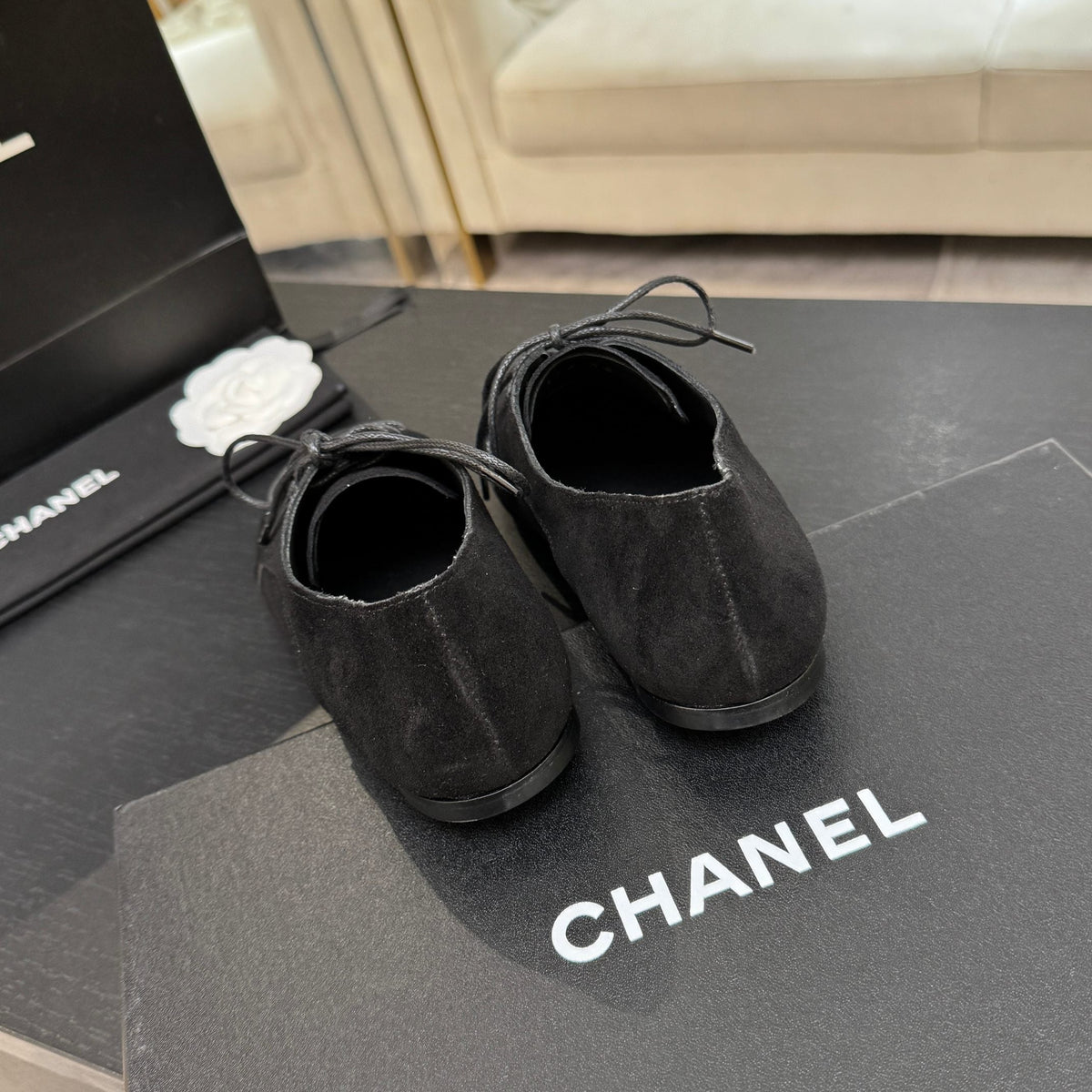 Chanel 26s Cambon Oxfords Black Suede 168049