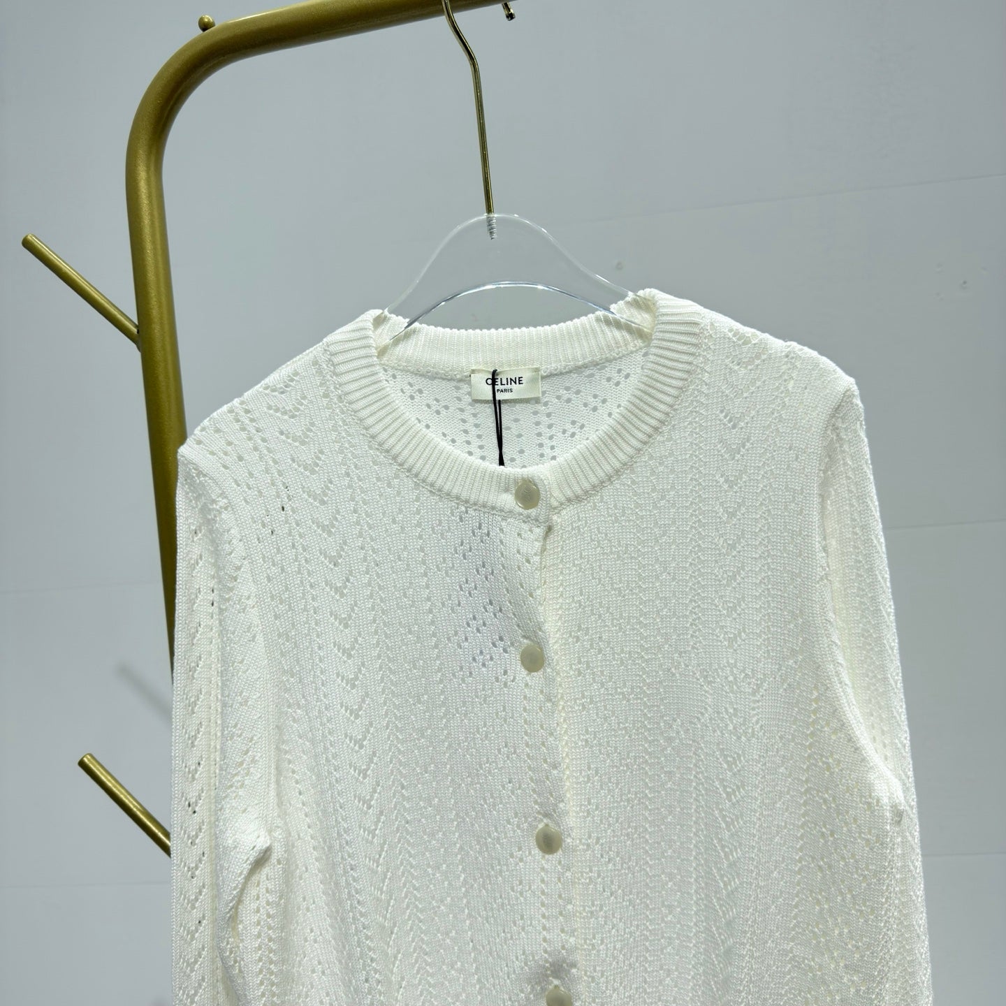 Celine 26s Long-Sleeve Cardigan White Knit 363547