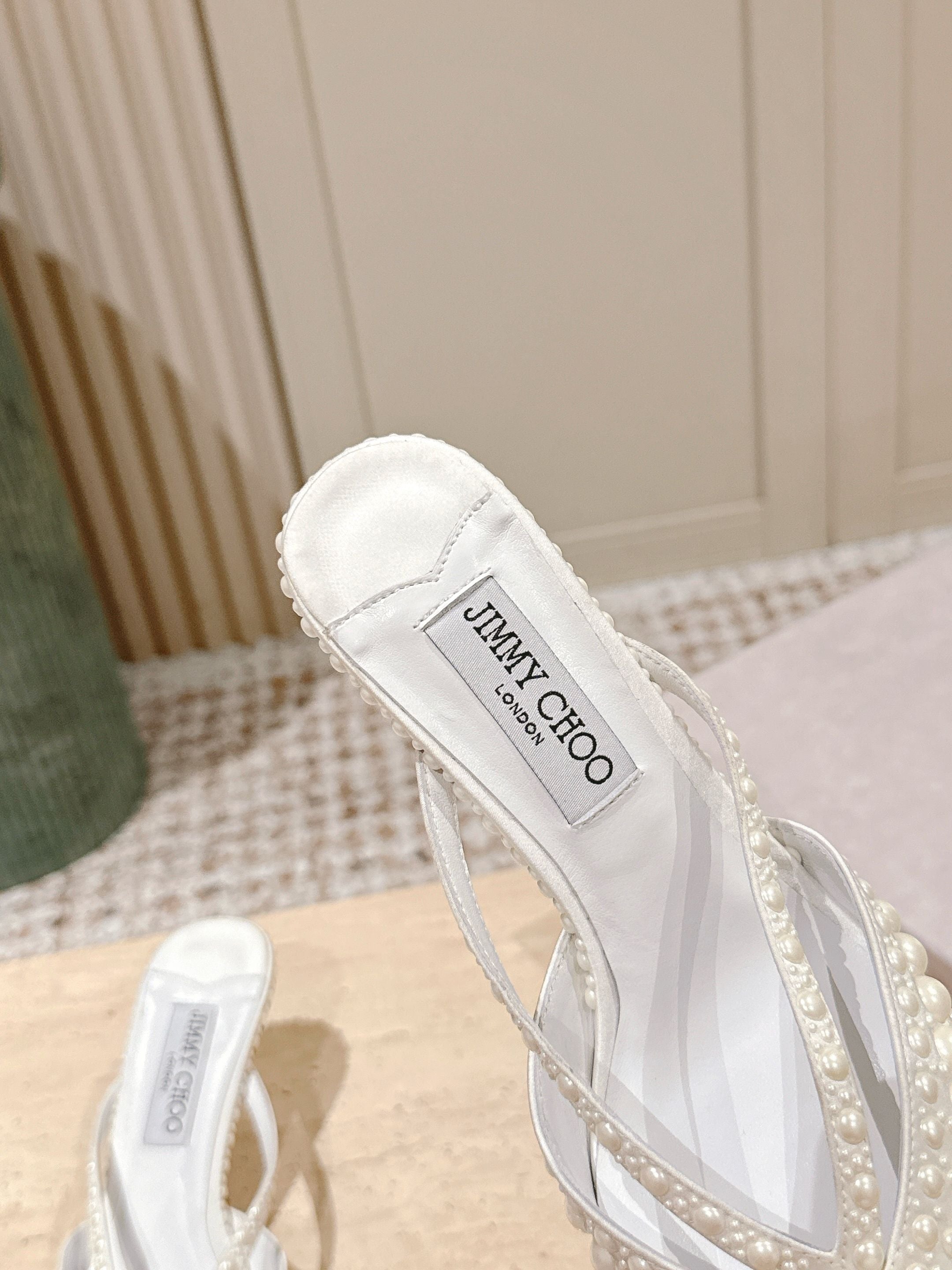 Jimmy All-Over Pearls Sana Mule 50mm White Satin Fabric 431840