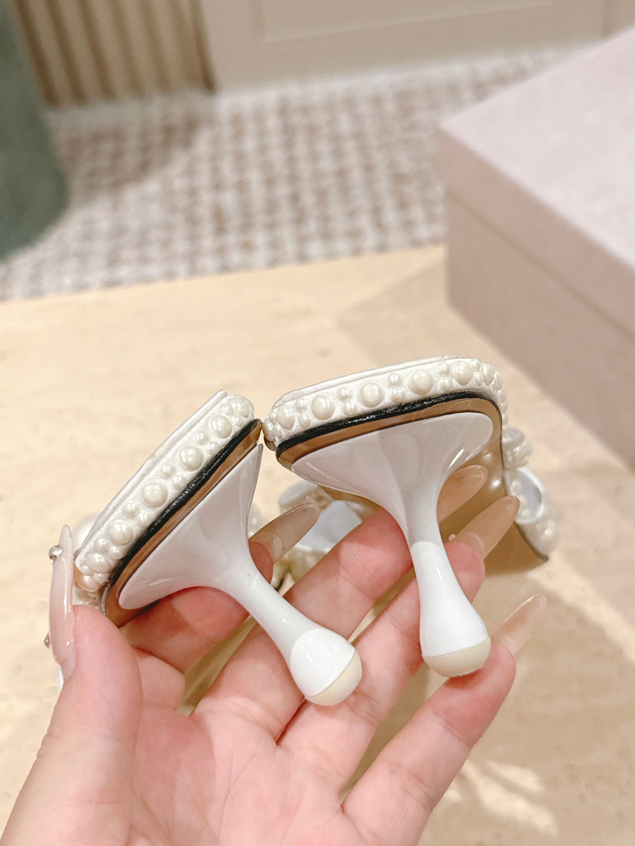 Jimmy All-Over Pearls Sana Mule 50mm White Satin Fabric 431840