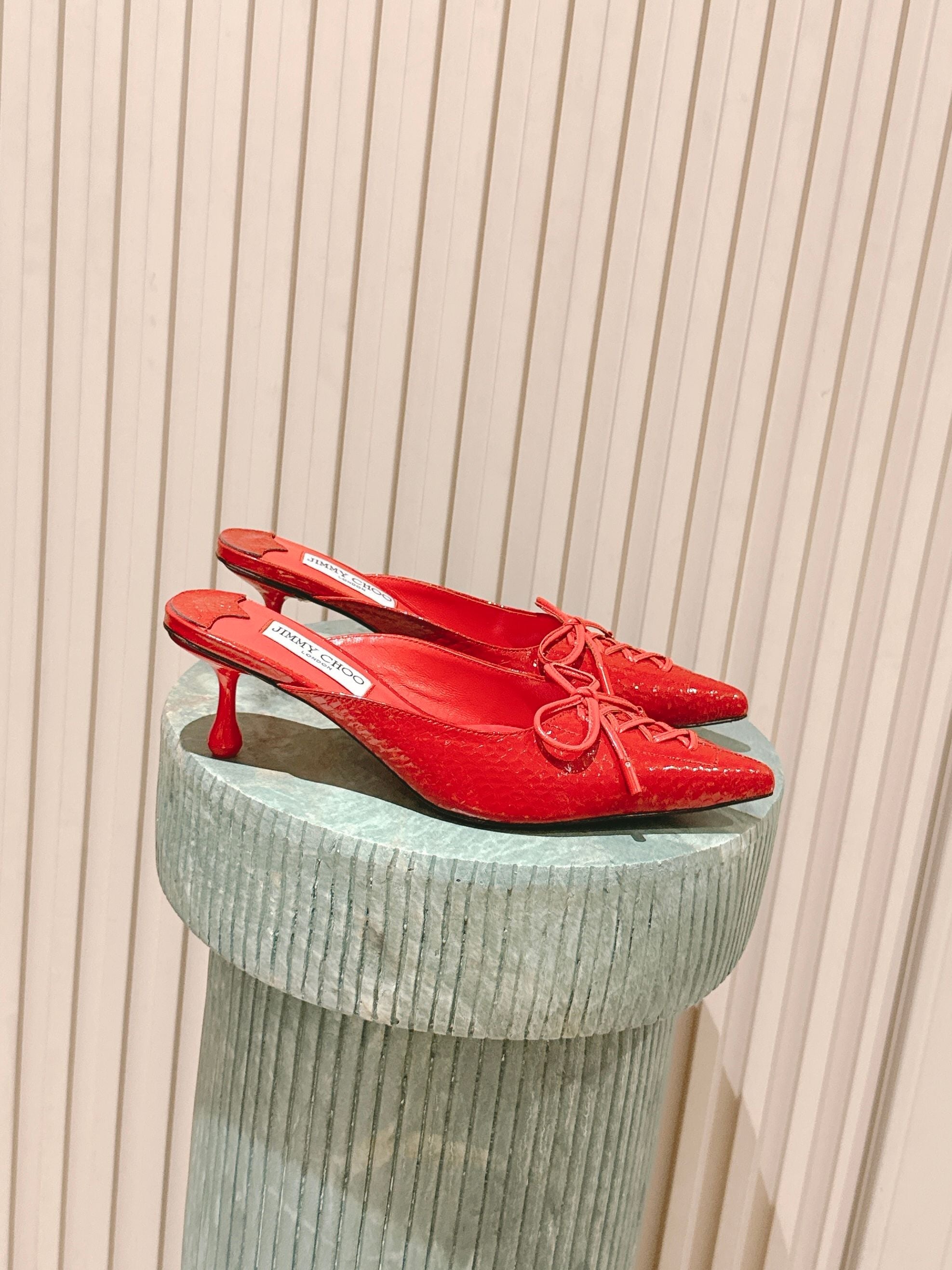 Jimmy Snake Embossed Scarlett Mule 50mm Bright Red Cowhide 431845